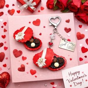 Valentine Chocolate Box Magnet or Keychain Bag Clip – Handmade Clay Heart